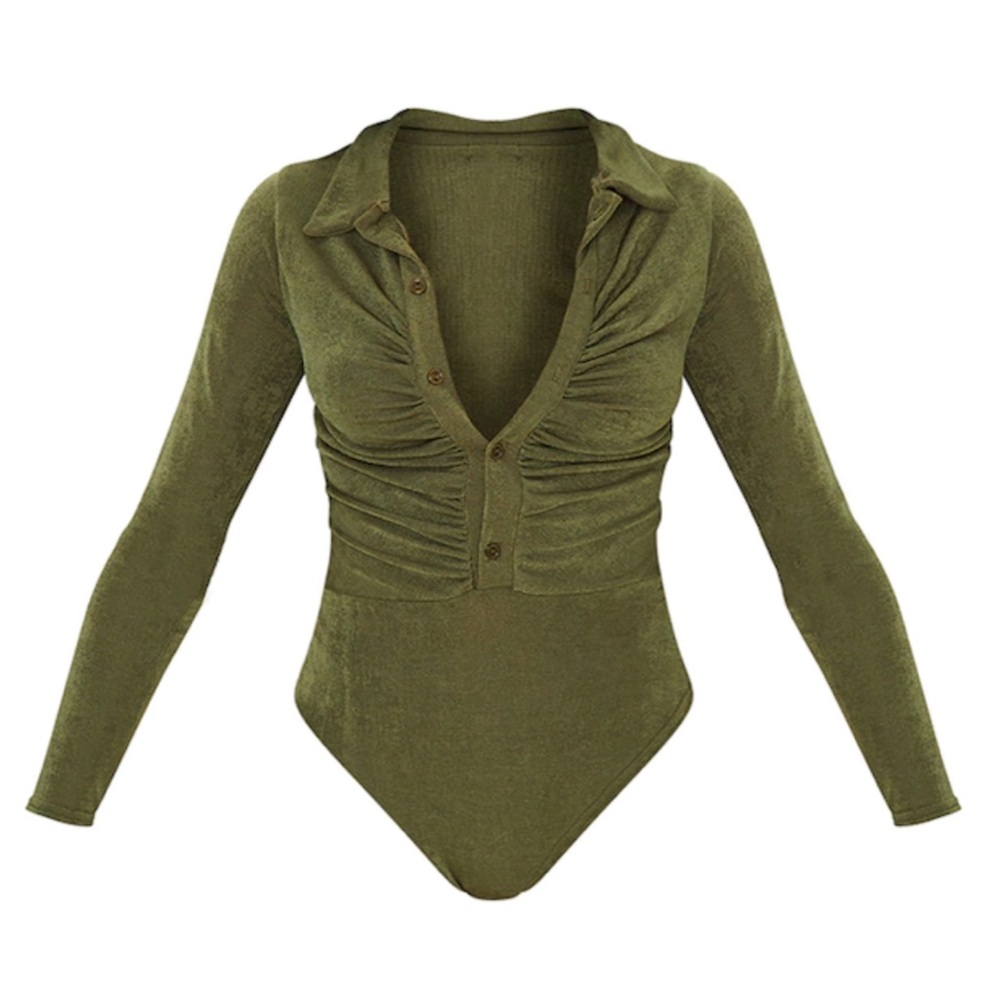 PLT ruched button front bodysuit